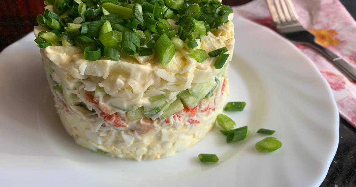 Салат "неженка" с крабовыми палочками - 8 пошаговых фото в рецепте